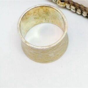 Hammered Wide Band Silver Ring 925 Gold Tone Vint